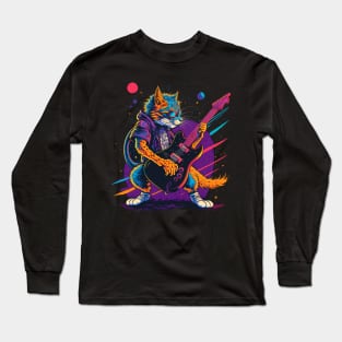 Retrowave Rockstar Cat Long Sleeve T-Shirt